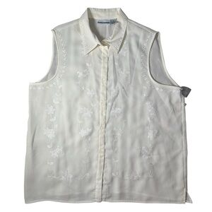 Vintage 90s Alfred Dunner Sheer Embroidered Cream Blouse - Women’s Size 18